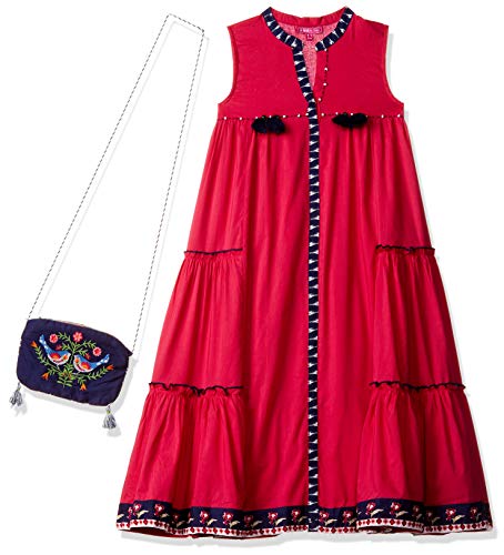 Image of BIBA Girls Mandarin Collar Solid Tiered Dress for Girls