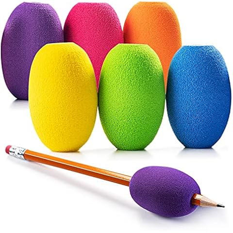 Special Supplies Egg Pen-Pencil Grips for Kids and Adults Colorful, Cushioned Holders for Handwriting, Drawing, Coloring - Ergonomic Right or Left-Handed Use - Reusable (6-Pack) Cover