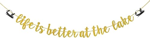 Cartel dorado con purpurina Life is Better at the Lake, decoración de fiesta de cumpleaños o jubilación con temática de pesca, decoración de