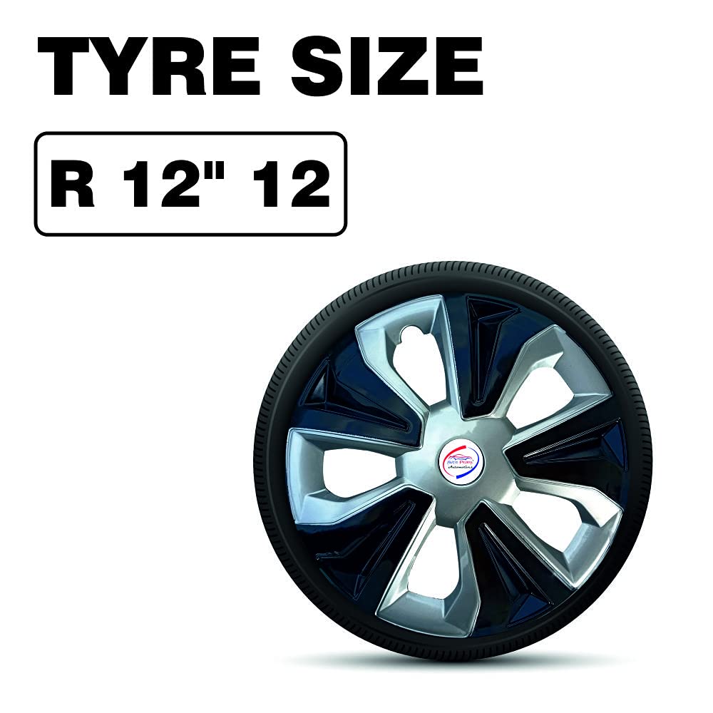 Auto Pearl - Premium 12" inch | Set of 4 Pcs | Press Type Hubcap Wheel Cover Replacements for OEM Steel Wheels ABS with Retention Ring | - for Alto 800 2016|(Color :- Black Silver) - Image 4 thumbnail