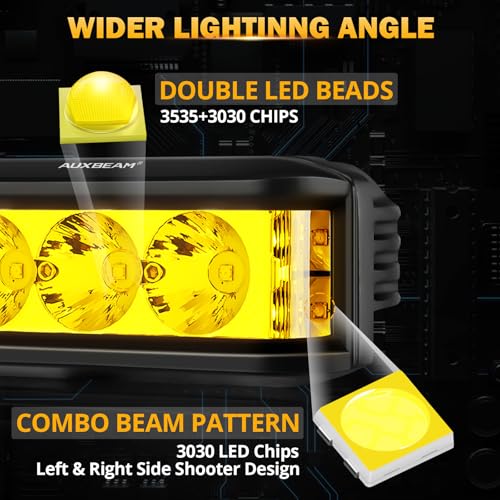 Image of Auxbeam 5inch 68W Amber Fog Light Side Shooter LED Bar with Golden Yellow Spot Flood Combo Beam, Waterproof Offroad Fog Light for UTV ATV Jeep Wrangler Motor Truck Boat