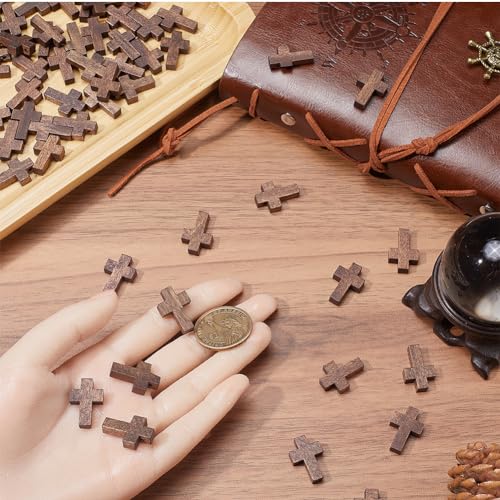 SUNNYCLUE 100Pcs Easter Wood Cross Charms Wooden Cross Beads Mini Small Pocket Crosses Natural Wood Rosary Crucifix Easter Holiday Charms for jewellery Making DIY Necklace Bracelets Crafts - Image 3