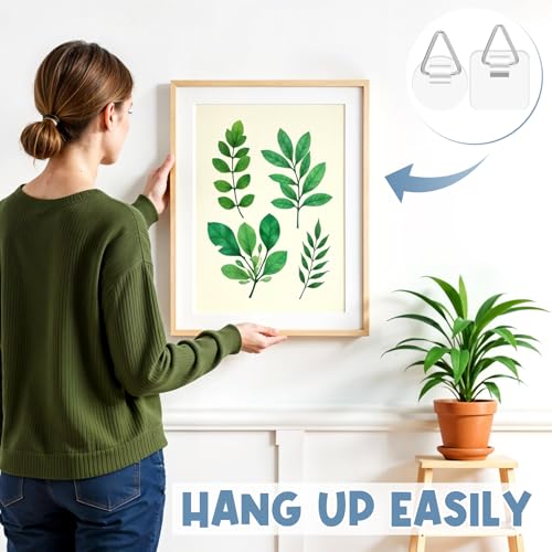 Image of 60 Pcs Adhesive Picture Hanger Wall Plate Holders Plastic Picture Hanging Hooks Vertical Sticky Photo Hooks Without Nails Plate Holder for Home Photo Frame Wall Art