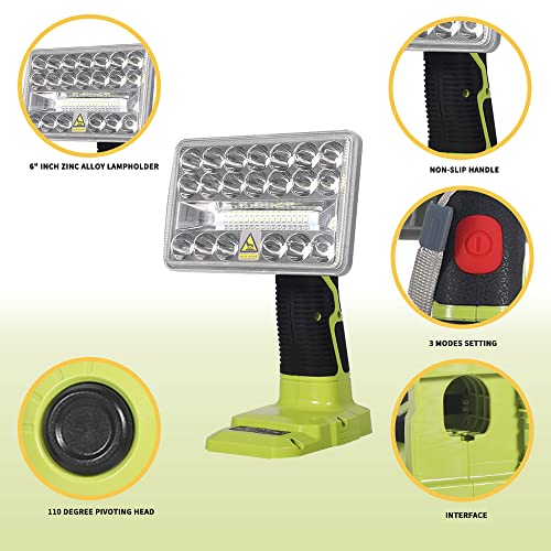 Image of DTEZTECH Cordless LED Work Light for Ryobi 18v Battery, 18W 2000LM Power LED Spotlight Handheld Flashlight Portable Jobsite Light for Outdoor Camping, Emergency, Power Outages(Tool Only)