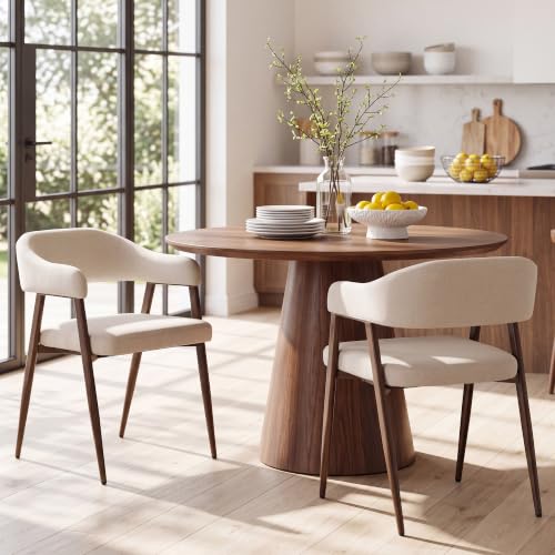 Image of HNY Modern Dining Chairs with Arms Set of 2, Beige Linen Upholstered Chairs