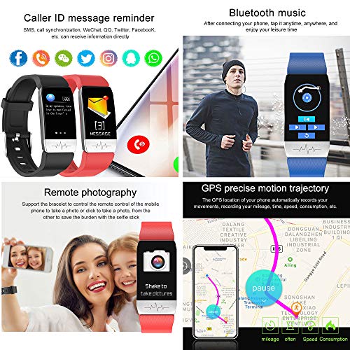 YZJ Fitness Tracker,Body Temperature Watch with Heart Rate Blood Oxygen Blood Pressure Monitor,Pedometer Smart Watch with Sleep Monitor, Step Counter for Kids Women Men (f-Red+Black)