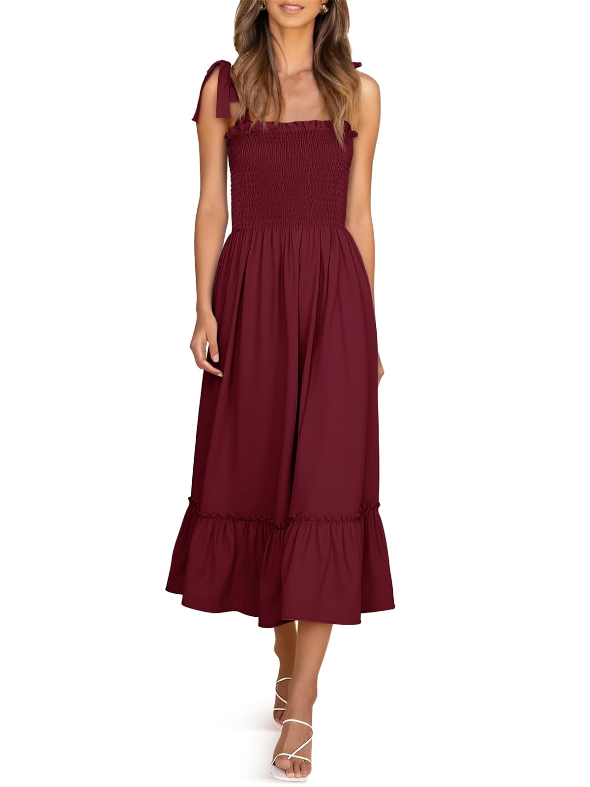 Imily Bela Womens Summer Smocked Maxi Dresses Floral Boho Beach Sundress
