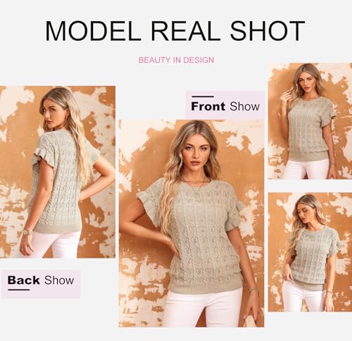 Dokotoo Womens Sweaters Spring Summer Short Sleeve Sweater Pullover Crochet Tops Business Casual Blouses3