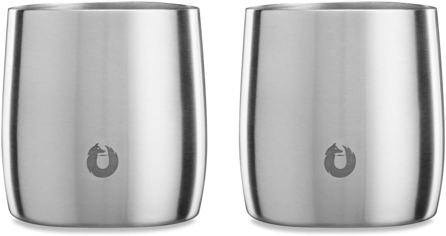 Snowfox Insulated Whiskey Glasses, Premium Vacuum Insulated Stainless for Cold Drinks, Steel Rocks Glasses, Set of 2, Old Fashioned Glass, Gift for Men, Home Bar Accessories, 11oz