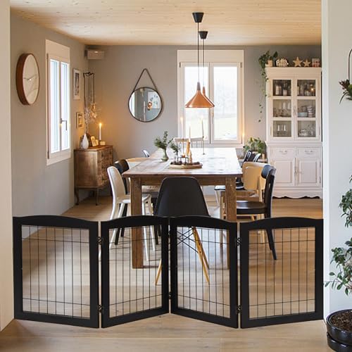 LZRS Sturdy Wood Pet Gate, Freestanding Wire Pet Dog Gate Safety Fence Indoor, Foldable Stair Barrier Pet Exercise for Most Furry Friends, Dog Gate for Stairs, Doorways, Black,24″ Height-4 Panels LZRS Sturdy Wood Pet Gate, Freestanding Wire Pet Dog Gate Safety Fence Indoor, Foldable Stair Barrier Pet Exercise for Most Furry Friends, Dog Gate for Stairs, Doorways, Black,24″ Height-4 Panels