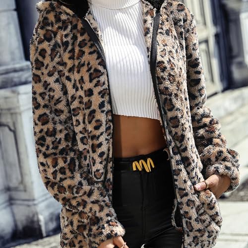 Veste polaire réversible contre le froid ample imprimé léopard à capuche