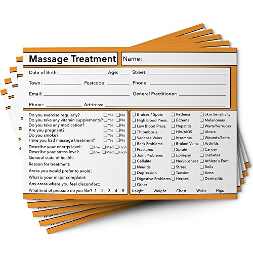 Massage Client Cards GDPR A6 Size - Salon and Therapist Customer Consultation Record - Treatment Services Essentials - Profile and Recording Forms - Beauty Stationery - 105x148mm - Pack of 50