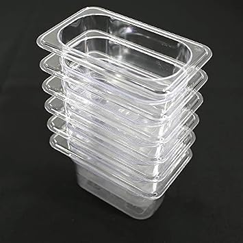 Clear Plastic Food Pans, Pack of 6, Commercial Food Storage Containers, Restaurant Pans, Freezer Safe, 7 * 4 * 4 inches