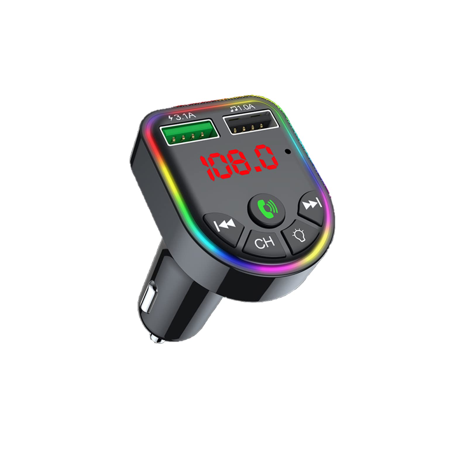 OneNineBluetooth FM Transmitter for Car, Wireless Bluetooth Car Adapter 5.0 with QC 3.0 Car Fast Charger,PD Type-c, 7 Colors Led Backlit, Hands Free Calling, Hi-Fi Sound Support U Disk