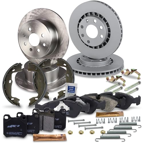 ATEC GERMANY Juego de frenos incl. discos de freno delanteros Ø 256 mm ventilados + traseros Ø 270 mm llenos + pastillas de freno + zapatas de freno Compatible con OPEL VECTRA B (J96)