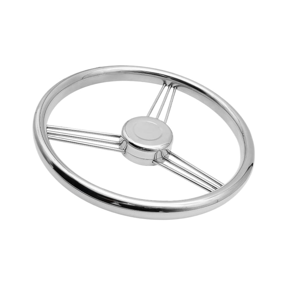Volante in acciaio inossidabile lucidato a specchio a 3 razze da 13,5 pollici compatibile con yacht