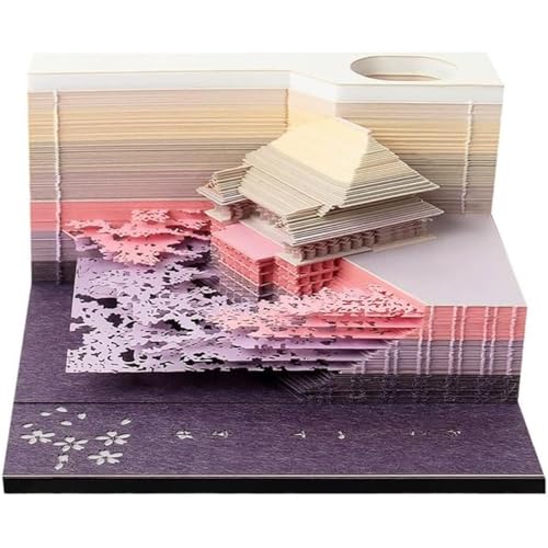 3D メモ帳 ZAZY 3D 付箋 ペンホルダー付き芸術的パッド 切り離せる ペーパークラフトビルディングブロック 多機能ポストノート オフィスホームデコレーション用メモパッド (清水寺-紫)