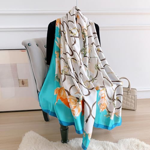 Qyx Unique Lady Silk Sun-proof Scarf Accessories-Luxury Exquisite Digital Floral Pattern Satin Neckerchief Present for Women2