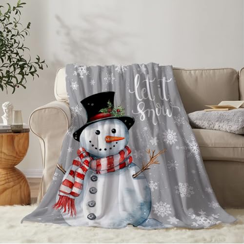 YeeJu Christmas Throw Blanket Kids Small Gray Christmas Snowman Blanket for Girl Boy Child Baby Bed Soft Let It Snow Fuzzy Plush Fleece Blankets and Throws Xmas Winter Holiday Blanket 40x50