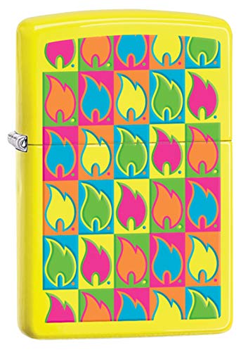 Zippo Boxed Flames Pocket Lighter, Neon Yellow