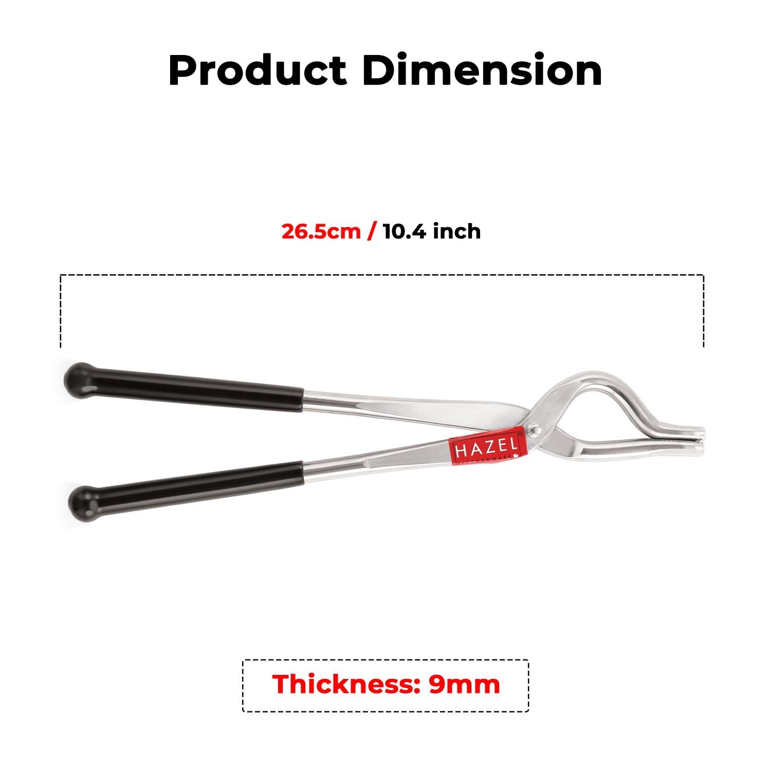 HAZEL Pinzas de acero inoxidable de una sola cara | Pakkad de 9 mm con agarre de goma | Soporte para utensilios de cocina Chimta