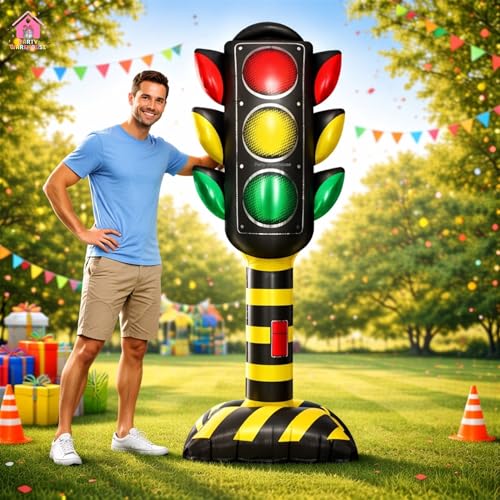Image of Party Warehouse Traffic Signal Standee Balloon for Kids Birthday Party Decoration | Self Standing Foil Balloon Traffic Lights Theme|Road Safety Theme Party Supplies for Boys Birthday, Car Theme Decor