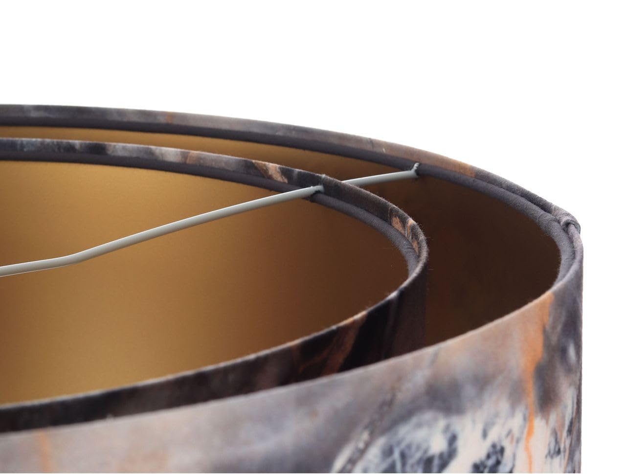 Licht-Erlebnisse Hängeleuchte E27 rund Ø 50 cm in Grau marmoriert Gold Doppelschirm Stoff Velours Optik Modern Pendelleuchte Wohnzimmer Hängelampe Esszimmer