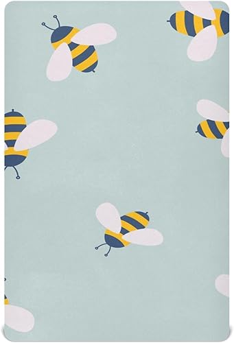 Sábana bajera elástica para cuna para bebé niño y niña, mini sábana bajera portátil de abeja de dibujos animados para juego neutral, material