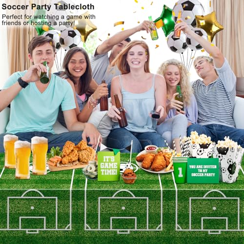 Image of WNINK 2 Pack Soccer Plastic Tablecloth Soccer Party Decorations Soccer Grass Disposable Rectangle Table Cover for Soccer Theme Birthday Party Decoration 54 x 108 Inch