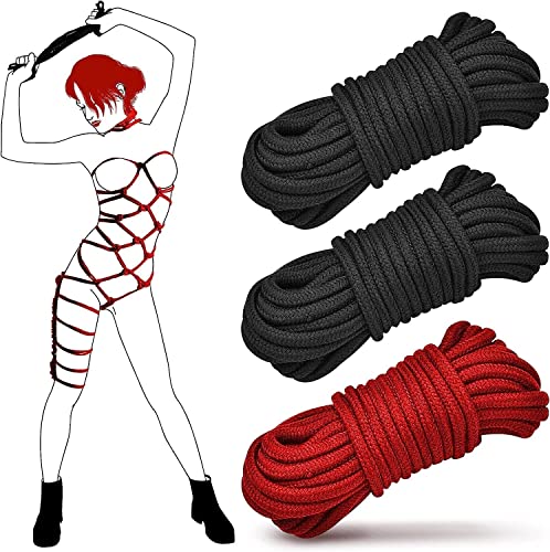 Super Soft Cotton-Rope Shibari Bondage / Restraint Kit, BDSM Beginner Set, Adult Sex Toys for Women Men and Couples(Black+Red)