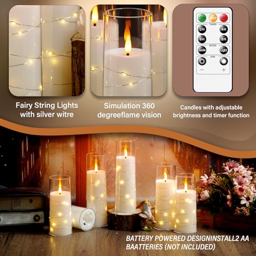 Image of Flameless LED Candles with Timer 24 Pc Flickering Flameless Candles for Romantic Ambiance and Home Decoration Stable Acrylic Shell,with Embedded Star String,Battery Operated Candles(White)