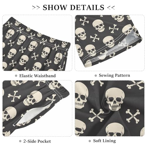 ALAZA Sugar Skull Crossbones Pajama Shorts Elastic Waist Casual Sleep Shorts with Pockets Size 6-143