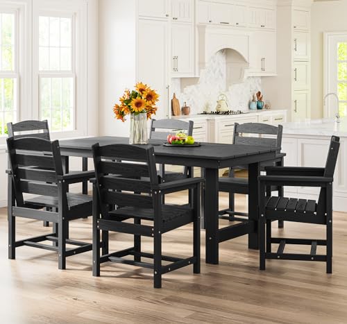Serwall 7-Piece Patio Dining Table Sets, Outdoor Hdpe Dining Furniture Set With Umbrella Hole Cut-Out Table And 6 Chairs thumb #8
