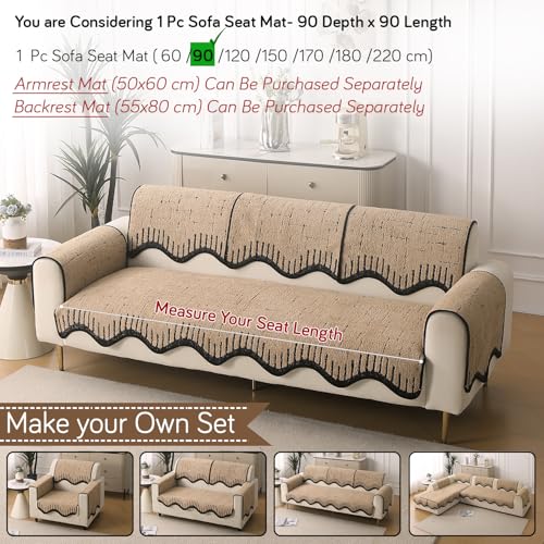 Image of HOKIPO Premium Supple Soft Wavy Sofa Cover Mat with Curve for 1 /2 /3 Seater and L Shape Sofa. Make Your Own Sofa Cover Set, Mat Length 90(D) x 90(L) cm, Brown (AR-5973-BRN)