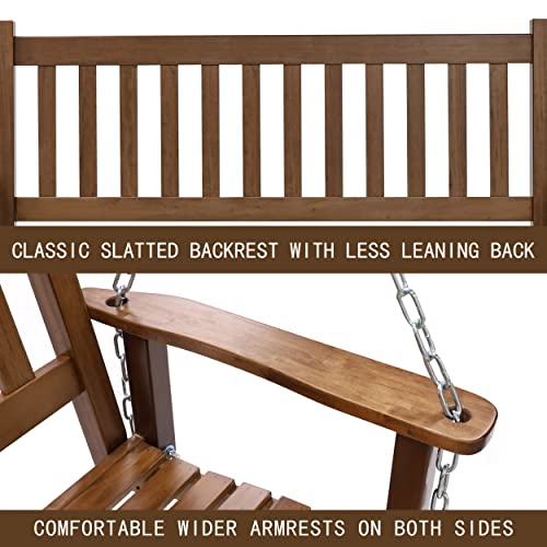 Mupater Outdoor Patio Hanging Wooden Porch Swing 5Ft With Chains, 3-Person Heavy Duty Swing Bench For Garden And Backyard, Wood Brown #TOP4
