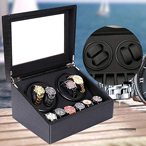 Queeucaer Remontoir de luxe en bois pour 4 + 6 montres - Avec moteur silencieux - Remontoir automatique - Boîte en bois - Organisateur de boîte à montres – vue 2