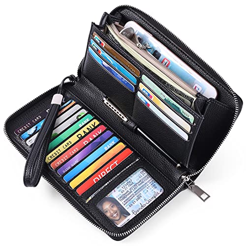 Goiacii Womens Wallet Rfid Blocking Leather Zip Around Wallet Large Capacity Long Purse Credit Card Clutch Wristlet #TOP4
