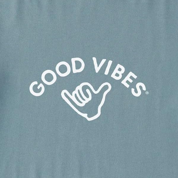 Life is Good. Men's Good Vibes Shaka Long Sleeve Crusher Tee, Smoky Blue2