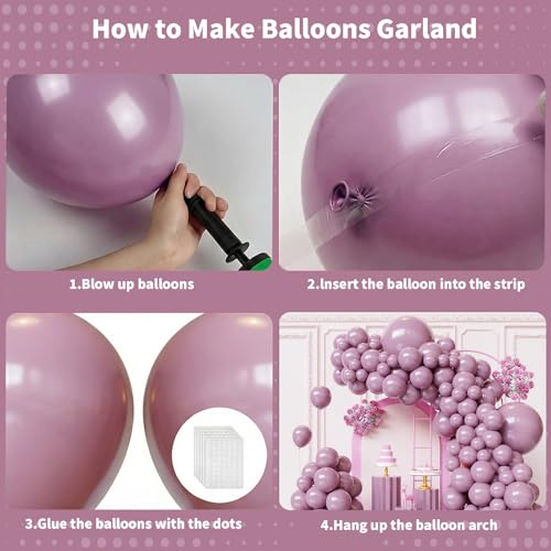 Image of Dusty Purple Balloons Arch Kit,130pcs Lavender Latex Balloon Garland,Different Size Light Purple Balloons for Baby Shower,Graduation,Birthday Party Decorations