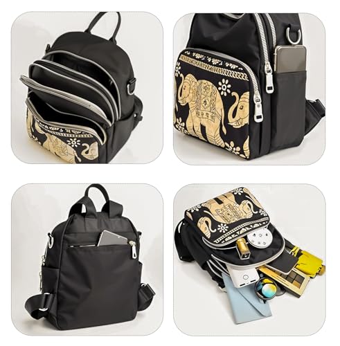 Image of AutoStory Women's Stylish Backpack | Golden Elephant Print Travel, College & Office Bag | Spacious Shoulder Backpack Purse with Anti-Theft Back Pocket & Zipper Compartments