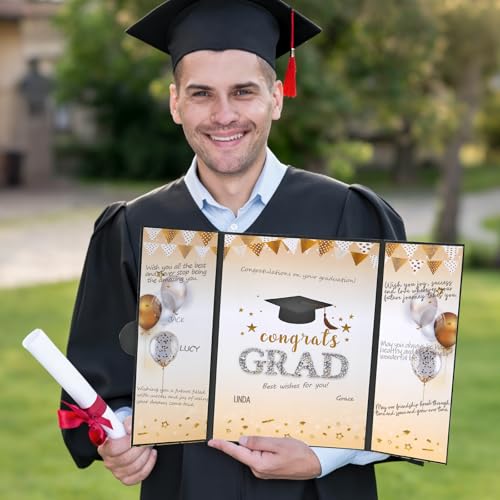 Image of Graduation Decorations Black and Gold - Graduation Alternative Signature Guest Book Board - Graduation Party Decorations 2026 for Middle High School College - Congrats Grad Signing Card Board