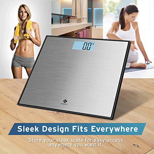 Image of Etekcity Stainless Steel Digital Body Weight Bathroom Scale Step-On Technology Large Blue LCD Backlight Display, 400 Pounds, Grey, 12x12 Inch (Pack of 5)