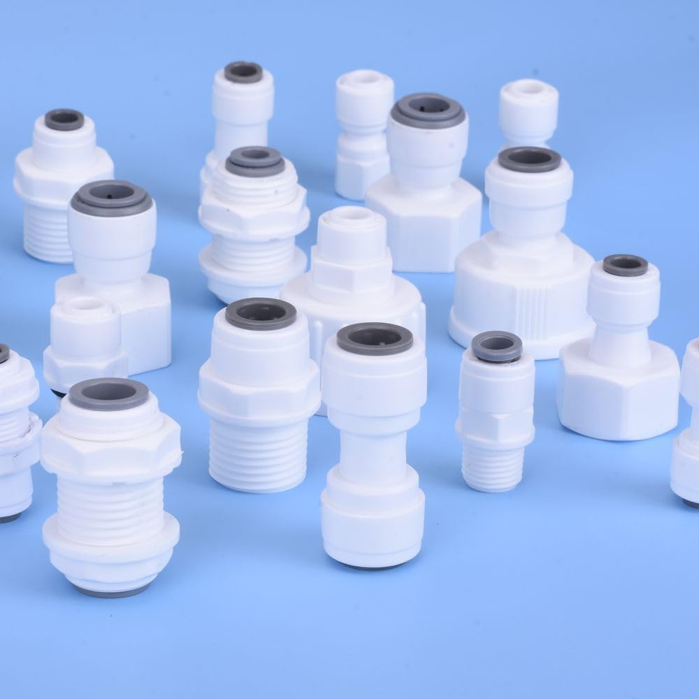Accesorio rápido de agua for ósmosis inversa, manguera de 1/4", conector de acoplamiento con rosca macho-hembra de 3/8", filtro y piezas de ósmosis inversa(JSQMK019,50 pcs)
