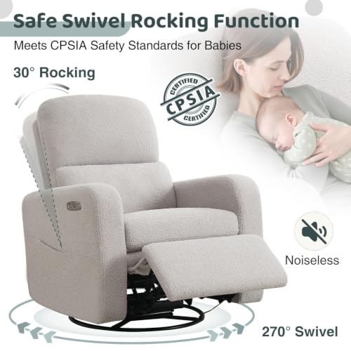 Image of Power Swivel Rocker Recliner, Glider Recliner Nursery Chair, Crey
