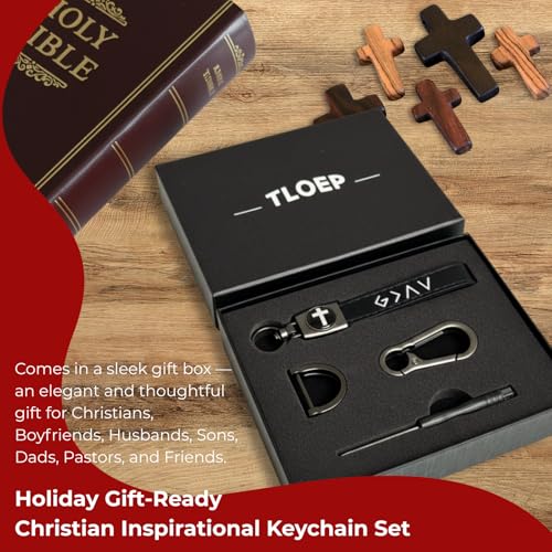 Image of Christian Cross Leather Keychain for Men - Christian Gift for Dad Husband Son