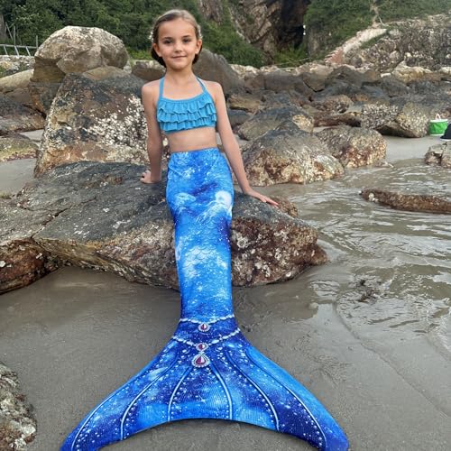 Foto von BAWADE Meerjungfrauenflosse Mädchen Meerjungfrau Flosse mit Bikini Setfür Kinder und Monoflosse（4 Stück）