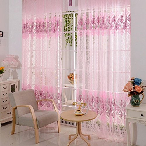 Generic Pink Floral Pattern Window Room Drape Divider Scarf Voile Modern Curtain-image-21