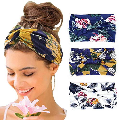Edary Boho Headband Printing Knotted Headbands Floal Elastic Head Wrap Fabric Cotton Hairbands Hair Accessories for Women(Pack of 3)