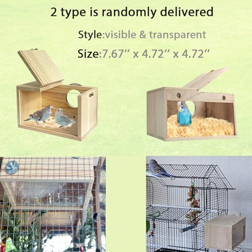 Image of Transparent Parakeet Nesting Box,Wooden Parrot Nest Breeding Box with Perch Natural Bird House for Cage Suitable for Lovebirds Cockatiels Canaries