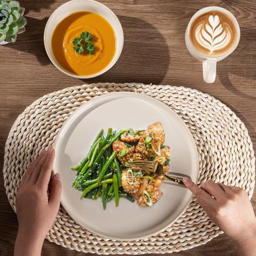 Image of GBHOME Dinnerware Sets for 4, 12 Pieces Stoneware Plates and Bowls Sets, Scratch Resistant Dishes, Dishwasher & Microwave Safe, Reactive Glaze-Vanilla color
